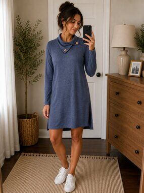 MixMax Gray Cowl Neck Tunic Top Button Collar Long Sleeve Women’s Size L